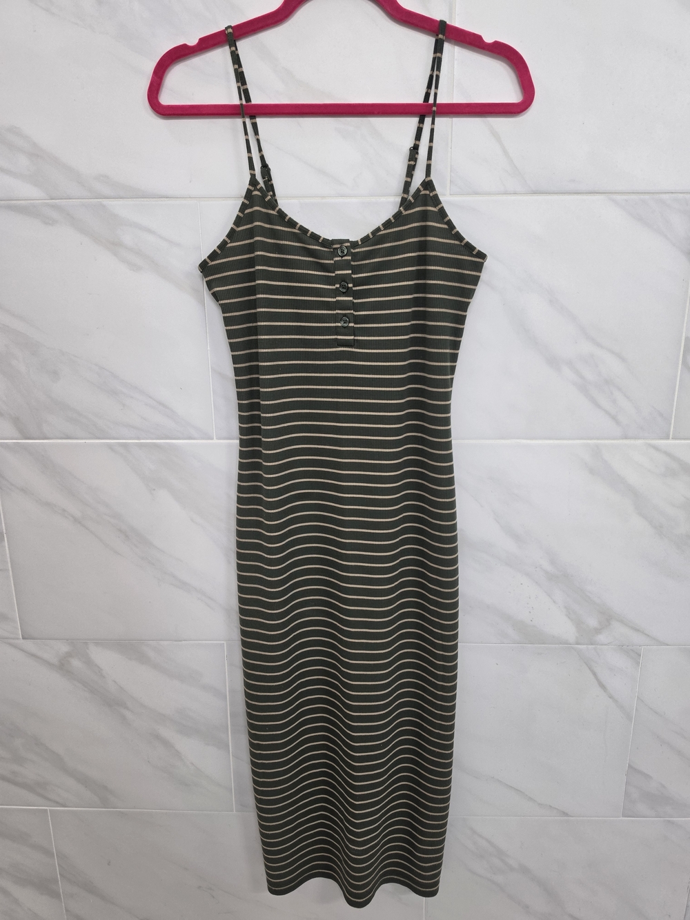 No Boundaries Olive and Cream Striped Maxi Dress